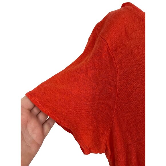 Tahari Womens Orange V-Neck Short Sleeve Linen Top Size 1X - Picture 4 of 10
